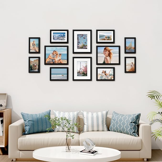 Vittanly Picture Frames Collage Wall Decor for Mounting or Tabletop Display, Gallery Wall Frame Set for Family, Multi Sizes Including 4pcs 8x10, 4pcs 5x7, 4pcs 4x6, Black
