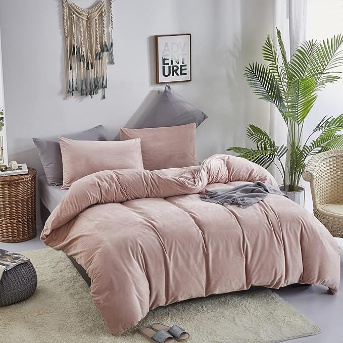 Cottonight Pink Velvet Comforter Set Queen Dusty Pink Flannel Bedding Comforter Set Queen Plain Blush Pink Winter Blanket Quilts Modern Sherpa Micromink 3 Piece Bedding Set