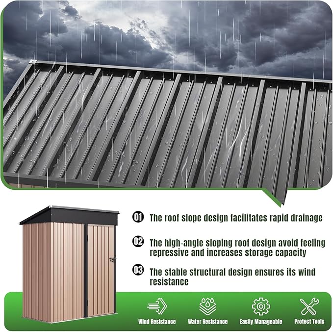 Aoxun 5'x3' Outdoor Storage Shed with Base Metal Garden Shed for Outside(Brown, 5' x 3'W/Base)