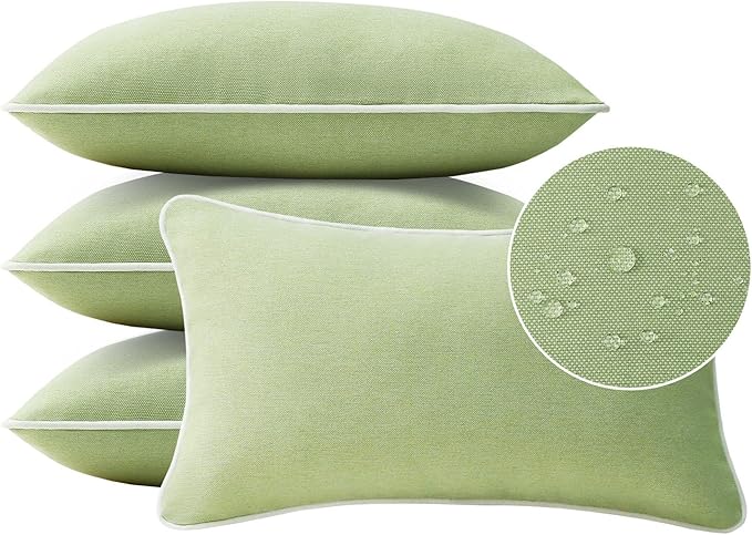 Decorative Outdoor Water Repellent Throw Pillows with Inserts, Set of 4, 20" x12" Pillows for Patio, Backyard, Bed, Couch, and Patio Furniture, Seaweed Green