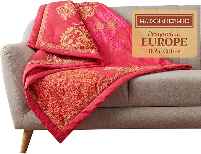 Maison d' Hermine Throw Blanket for Couch Lightweight Soft Warm Breathable Cotton Throw Blankets for Bed Girls Boys Women Men Gifts Sofa Travel Living Room Chair Bedding (50"x60", Versailles)