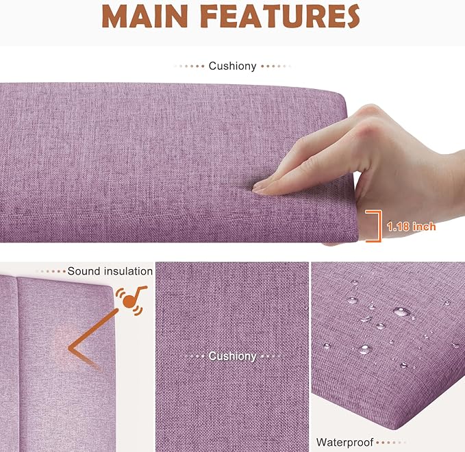 IFNOW Upholstered Wall Mounted Headboard, 3D Soundproof Wall Panels Peel and Stick for Queen Size, Reusable and Removable Tufted Bed Headboard in Violet (9 Panels, 10" x 24")