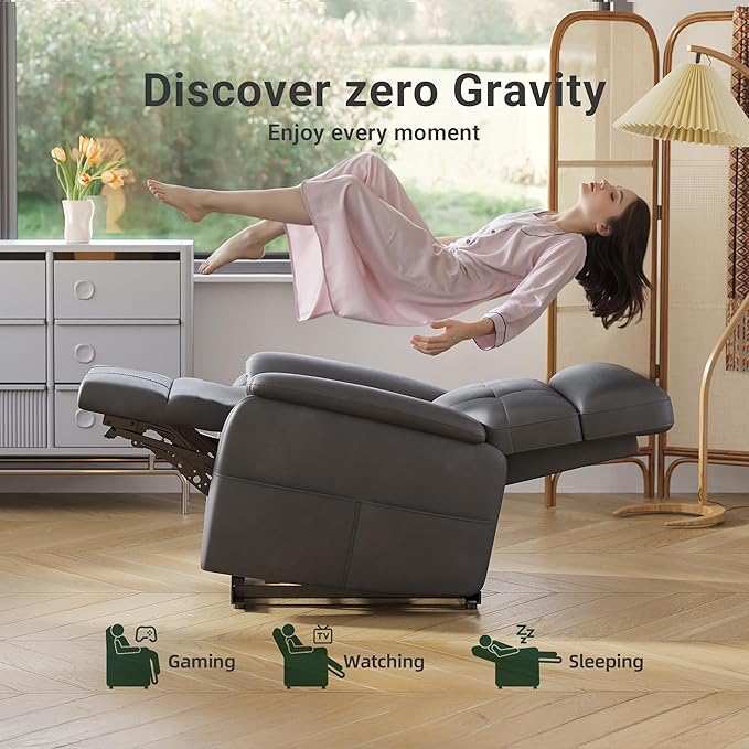 Claiks Zero Gravity Recliner Chair, Adjustable Electric Reclining Sofa Lounge, Oversized Reclining Chair for Adults with USB&Type-C Ports, Side Pocket, for Living Room, Tech Cloth Fabric, Dark Grey