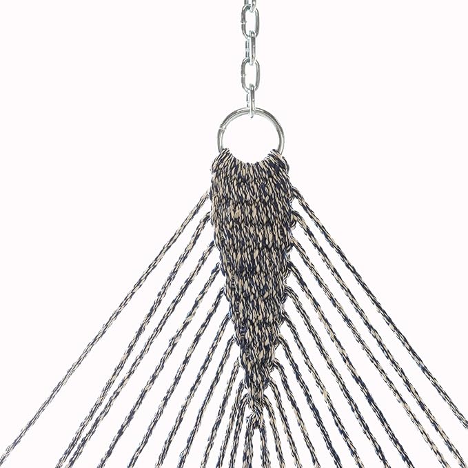 Original Pawleys Island Single Navy Oatmeal Heirloom Tweed DURACORD Rope Hammock with Extension Chains & Tree Hooks, Handcrafted in The USA, 450 LB Weight Capacity, 12 ft. x 50 in.