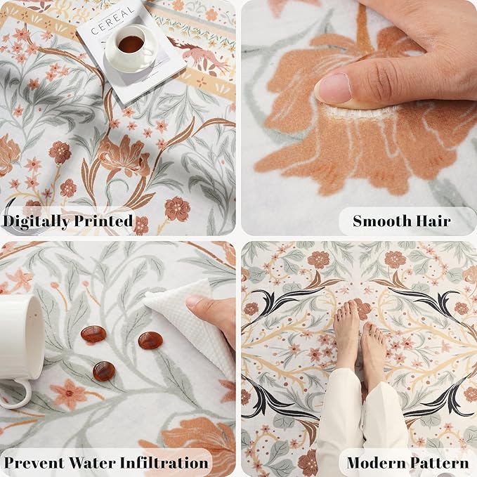 Runner Rug for Kitchen Rug Non Slip 2'x6' Washable Rugs with Rubber Backing Soft Vintage Floral Botanical Carpet Runner for Kitchen, Laundry, Bedroom, Bathroom, Yellow