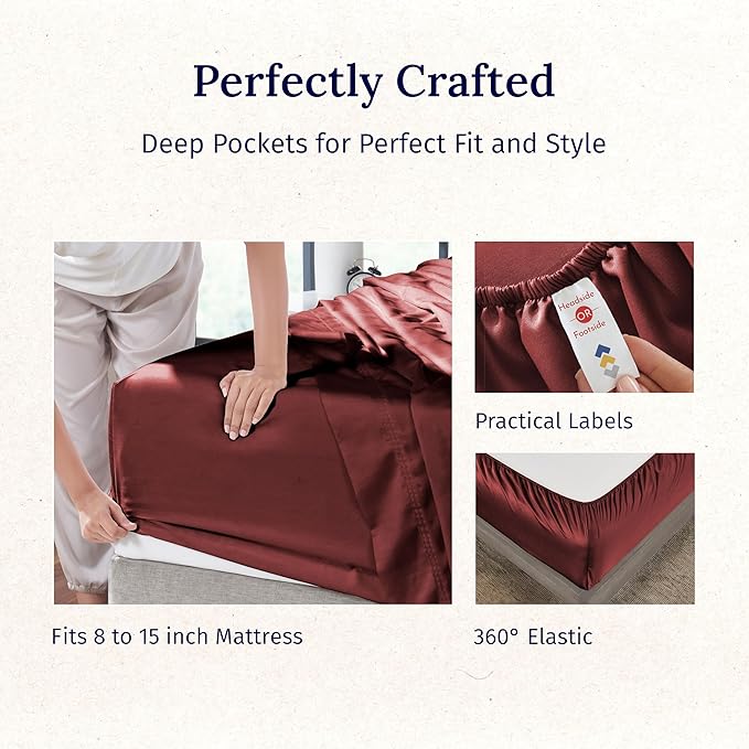 California Design Den 100% Cotton Twin Sheets Set - Luxury 600 Thread Count, Sateen Weave, Cooling Deep Pocket Sheets Twin Size Bed Set, Hotel Quality Silky Sheets - Brick Red
