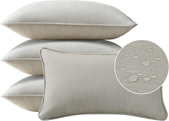 Sunbrella Decorative Outdoor Water Repellent Throw Pillows with Inserts, Set of 4, 20" x12" Pillows for Patio, Backyard, Bed, Couch, and Patio Furniture, Specrtum Pebble