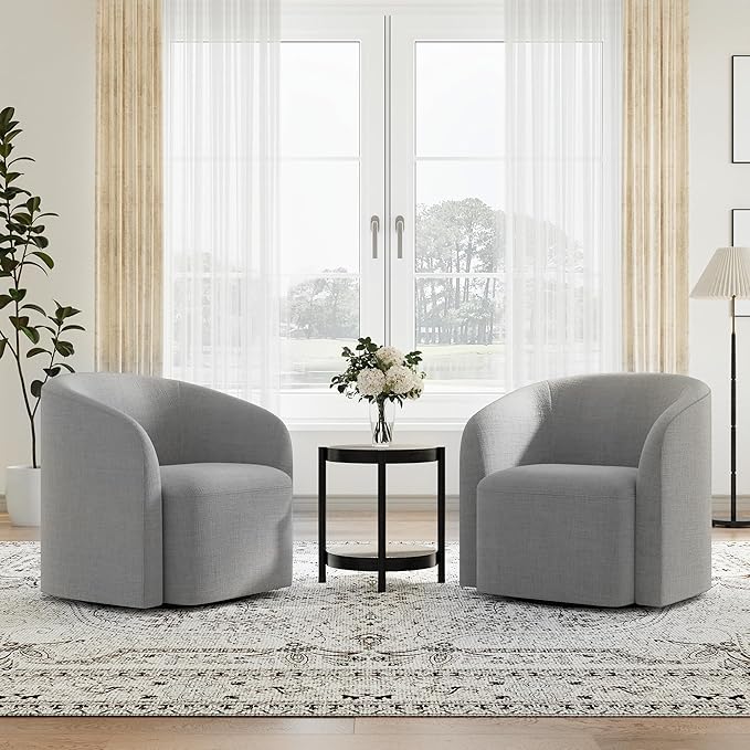 COLAMY Swivel Accent Chair,Swivel Barrel Chair,Upholstered Comfy 360 Degree Swivel Chair for Living Room/Bedroom/Waiting Room/Office(Grey)