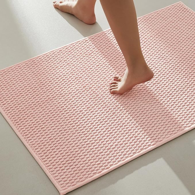 Bathroom Rugs Non Slip Washable, Super Absorbent Thin Bath Mat Quick Dry Low Pile Bathroom Rug, Pink 24"x36"