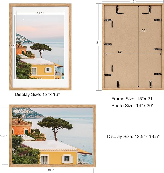 Axeman 14x20 Picture Frame | Solid Oak Wood 14 x 20 Picture Frame With Mat for 12x16 | 14x20 Wood Poster Frame | Tempered Glass and Hanging Hardware Included Home Wall Decor Hanging Frame | Natural