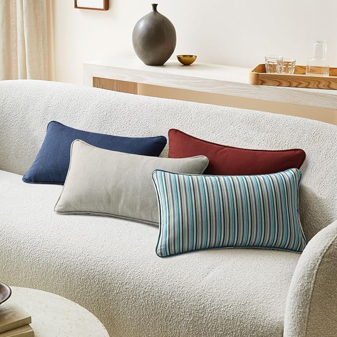 Sunbrella Decorative Outdoor Water Repellent Throw Pillows with Inserts, Set of 4, 20" x12" Pillows for Patio, Backyard, Bed, Couch, and Patio Furniture, Specrtum Pebble