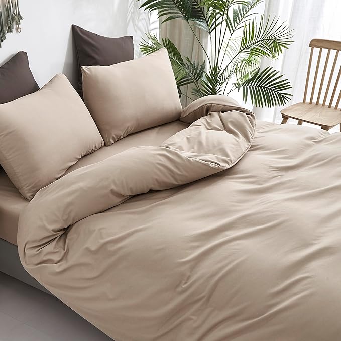 CLOTHKNOW Khaki Queen Comforter Set 3Pcs Cream Coffee Bedding Comforter Sets Soft Taupe Queen Comforter All Season Wheat Tan Comforter Sets Queen