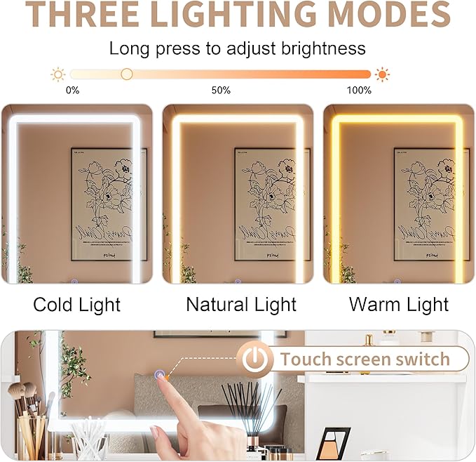 KAMABOKO Vanity Desk with Mirror & RGB Lights & Power Outlet, Large Makeup Vanity Table with 5 Drawers and 4 Storage Cabinets, Dressing Table for Bedroom Dressing Room (White)