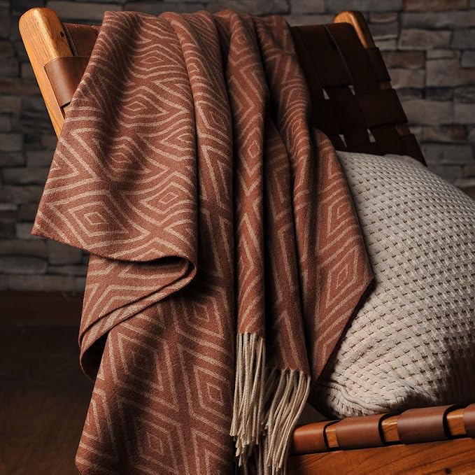 CUDDLE DREAMS Premium Cashmere Throw Blanket with Fringe, Luxuriously Soft (Diamond Ochre)
