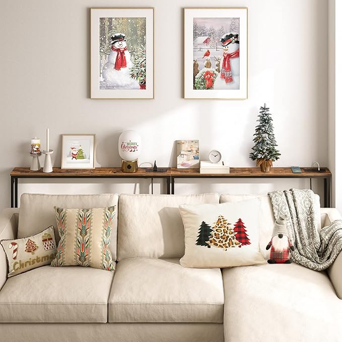 HOOBRO 47.2" Narrow Console Table with Power Outlets, 5.9" Behind Couch Table with Charging Station, Long Sofa Table, Skinny Entryway Table for Living Room, Hallway, Foyer, Rustic Brown BF15XG01G1