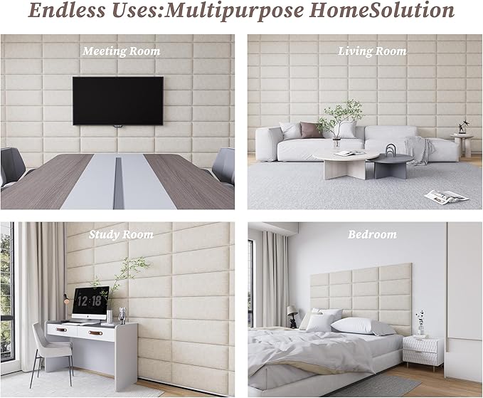 Upholstered Headboard Queen, 9PCS Peel and Stick Wall Mounted Bed Panels, Tufted Padded Wall Decor Panels, Queen Bed Headboard Only, Interior Use, 10"x24" Each, Beige