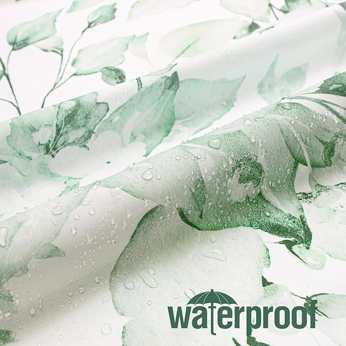 Gibelle Extra Long Shower Curtain 72 x 84, Tall Mint Green Floral Shower Curtain for Bathroom, Watercolor Plant Eucalyptus Leaves Fabric Shower Curtain Set with Hooks