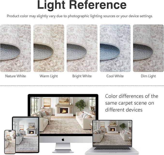 FMFUNCTEX 8x10 Washable Area Rug Beige Vintage Neutral Distressed Large Non Slip Carpet for Living Room Bedroom Soft Low Pile Indoor Mat Retro Floral Throw Rug for Dining Room Kitchen Office Nursery