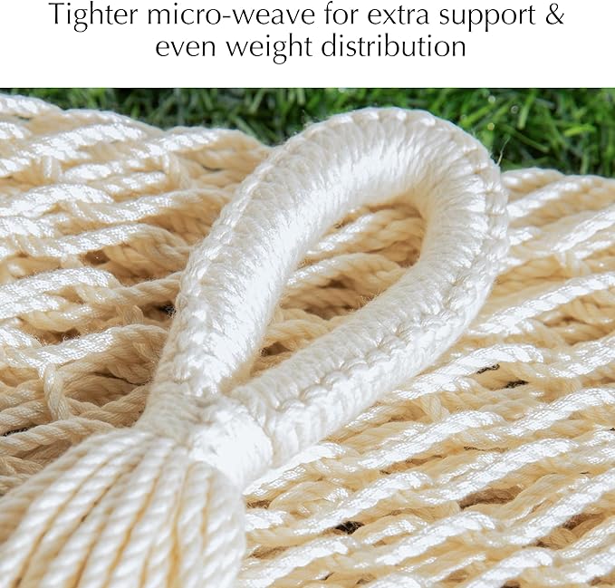 PNAEUT Mayan Hammock, Handwoven XL Thick Soft Rope Hammocks for Outdoor Indoor, Max 600 lbs Capacity, Tree Straps & Carabiners Included (Nature)
