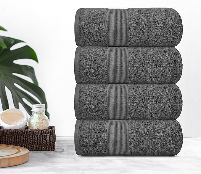 White Classic Resort Collection Soft Bath Towels | 28x55 Luxury Hotel Plush & Absorbent Cotton Bath Towel Large [4 Pack, Smoke Grey]