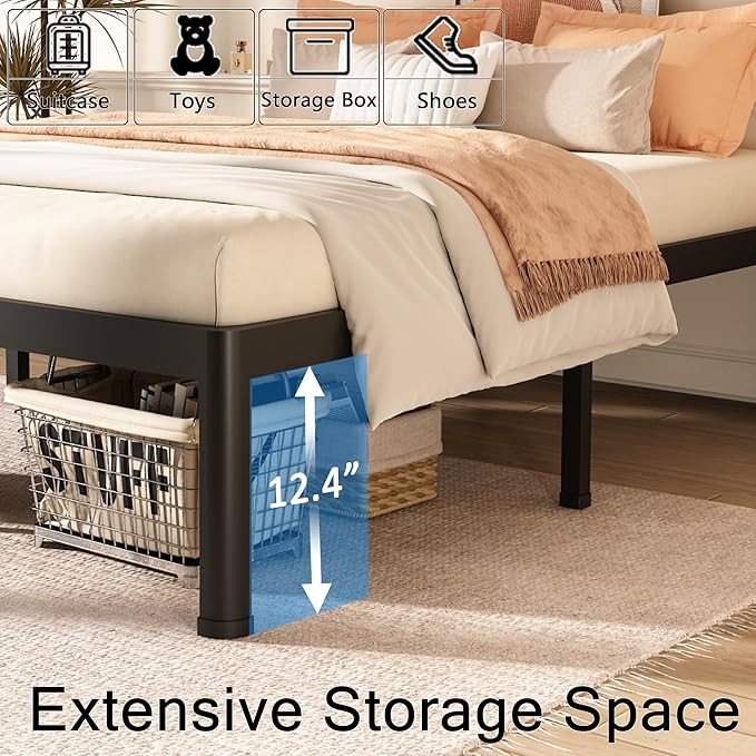 FUIOBYVV Twin XL Bed Frames with Round Corner Edge Legs 14 inch High 3500 lbs Heavy Duty Metal Platform Bed Frame Twin Size No Box Spring Needed/Non-Slip/Steel Slat Support/Noise Free