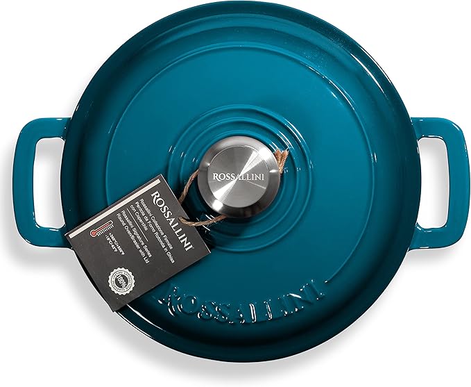 Signature Enameled Cast Iron Dutch Oven, Non-Stick Serving Pot with Tight Fitting Lid for Perfect Roasting, Baking, Sauteing, and Bread Making | 4.5Q (4.2L) - Ocean Blue