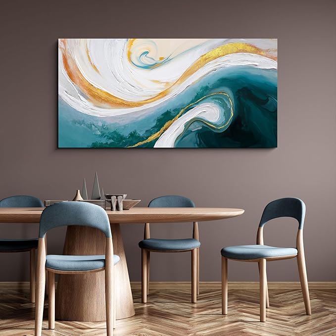 XLSJERST Abstract Canvas Wall Art for Living Room - Large Nave Blue and White Wall Decor Picture Modern Orange Painting Artwork for Bedroom Home Office Decoration Size 58x29 Inches