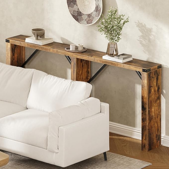 Console Table, 63" Long Behind Couch Sofa Table, Entryway Table, Farmhouse Console Table for Narrow Spaces, Hallway, Living Room, Rustic Brown CT30BR