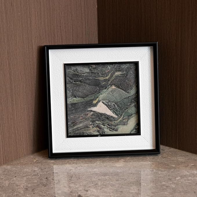 Natural Marble Decorative Wall Art Home Decor for Bedroom Hand Made Abstract Lithographic Painting Living Room Aesthetic for Classroom Farmhouse Heavy Texture Picture Frames 10x10 inch Rural Green