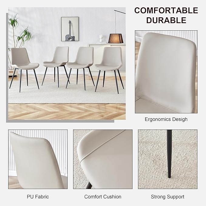 Marble Dining Table Set for 4, 50" Sintered Stone Dining Table and 4 Upholstered PU Leather Chair Dining Room Table Set for 4(1White Table and Gray Chairs Set of 4)