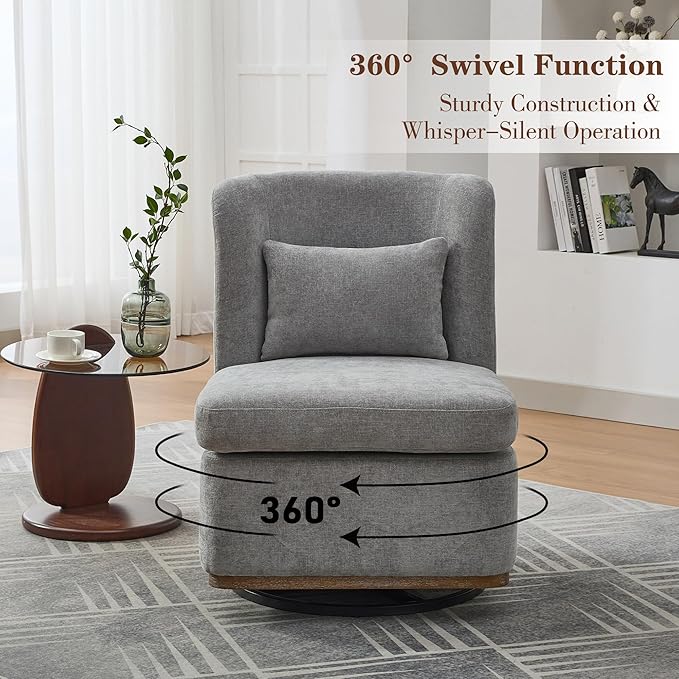 Chifee & Vingol 25.2 "W Chenille Armless Swivel Accent Chair Modern Upholstered Sofa Chair Set of 2 with Pillow, Gray