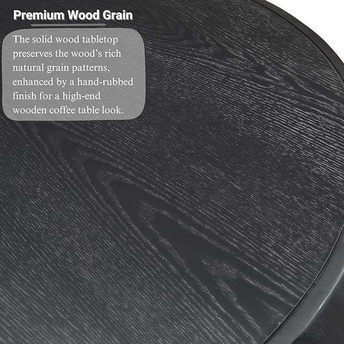 31.5" Round Black Coffee Table - Mid Century Modern Solid Wood Coffee Tables with Fluted Design for Living Room, Small Space, Apartment (Black)