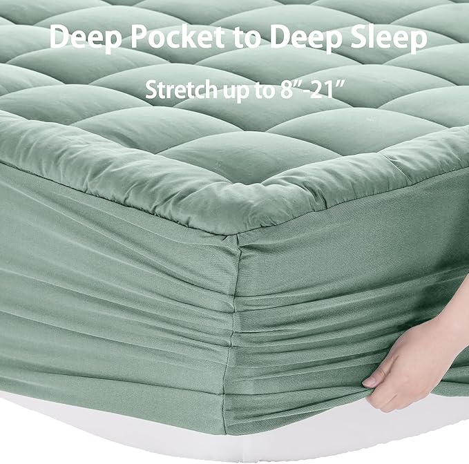 EASELAND King Size Mattress Pad Pillow Top Mattress Cover Quilted Fitted Mattress Protector 8-21" Deep Pocket Cooling Mattress Topper (78x80 Inches, Pale Aqua)