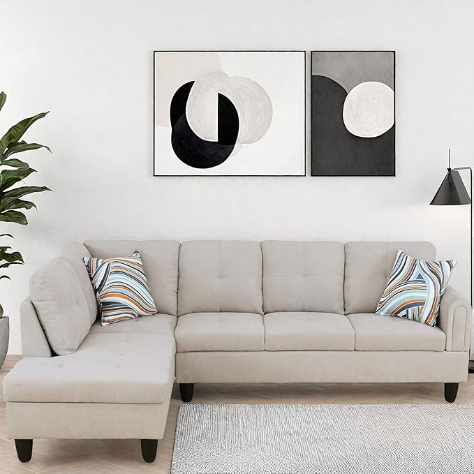 L Shaped Couch, Modular Sectional Sofa with Chaise, Modern Modular Sofas Furniture Sofa Couches for Living Room/Apartment/Office/Bedroom, Light Grey