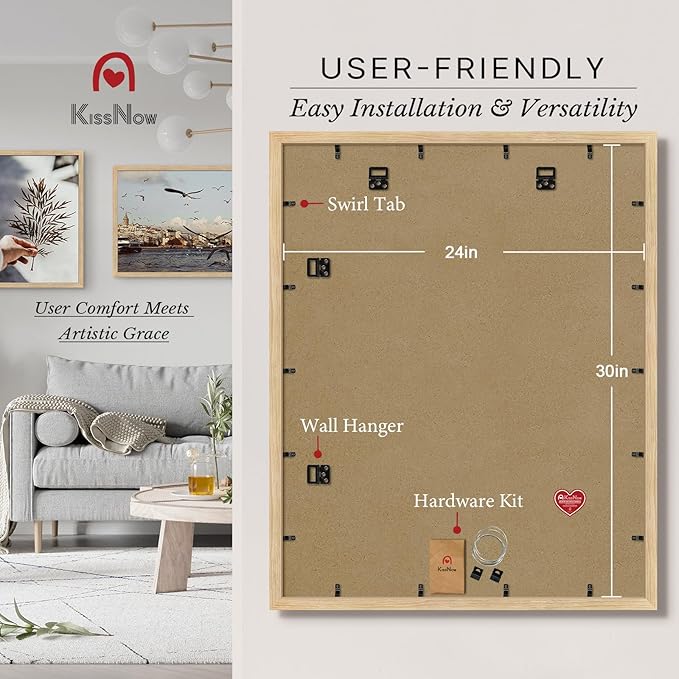 24x30 Poster Frame set of 4, Natural Oak Wood Picture Frame, Wall Hanging