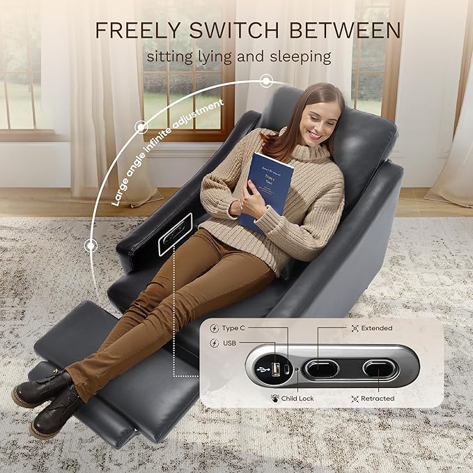 COLAMY Pushback Electric Recliner Chair Set of 2, Premium Leather Upholstery with Adjustable Angles, Extra Lumbar Pillow, Built-in Charging Port, Business-Casual Style for Living Room,Grey