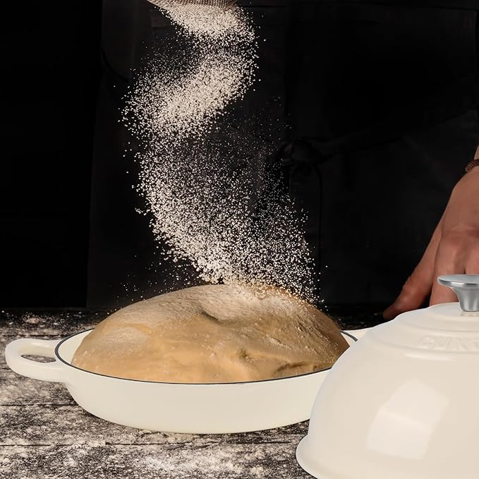 CUKOR 7QT Dutch Oven Pot With Lid, Enameled Cast Iron Dutch Oven For Bread Baking, Non-Stick Bread Pot for Oven/Stovetop, White (Roast, Braising, Stewing, Soups)