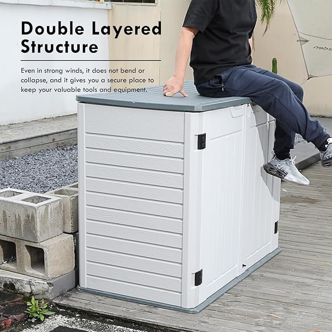 35 Cu.ft Outdoor Storage Shed, Large Resin Storage Box, Waterproof & Lockable Cabinet for Garden Yard Patio Garage Backyard Storage (White - 35 Cu. ft)