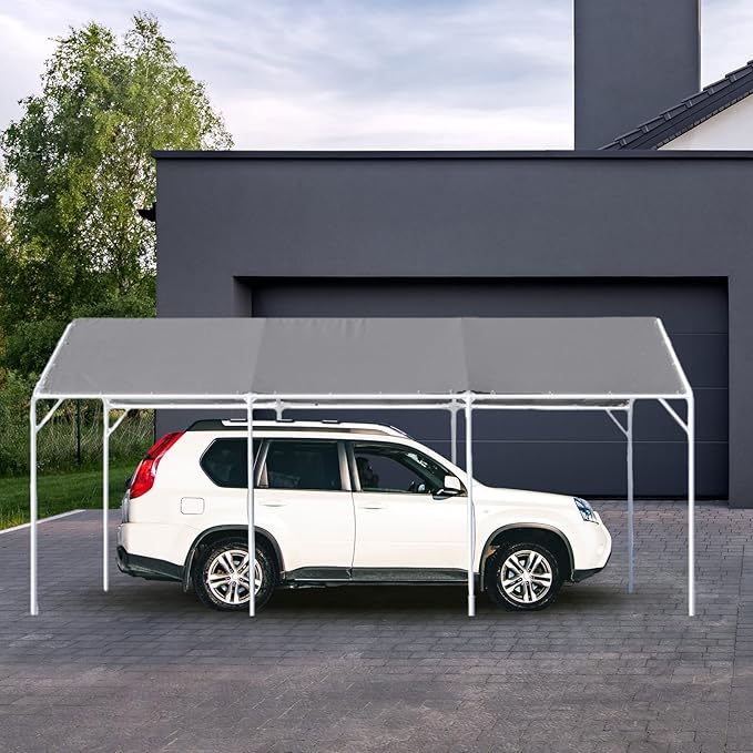 12 x 20 ft Heavy Duty Canopy Replacement Cover Waterproof Carport Garage Car Shelter Tarp Tent for Car Canopy with 50 Ball Bungees, Only Top Cover, Frame is Not Included