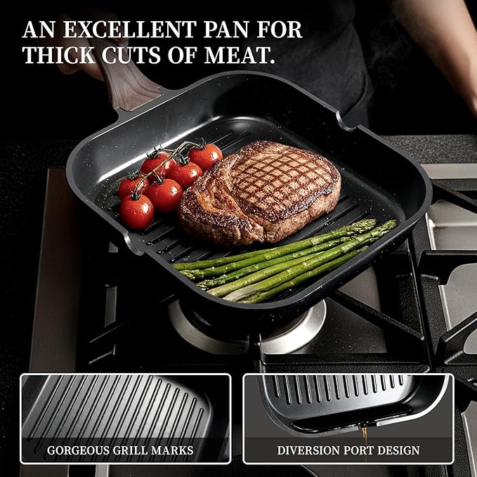 Kikcoin 16Pcs Pots and Pans Set Nonstick Ceramic Cookware Sets Induction Kitchen Cooking Set Non toxic Healthy Non Stick w/Grill Pan, Saute Pan, Black