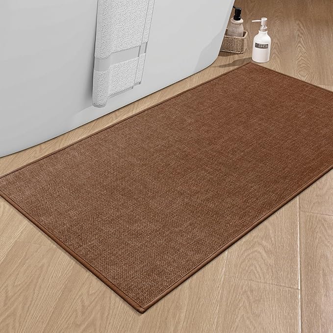chakme Bathroom Rugs Mat 47x24, Ultra Thin Non Slip Bath Rug Large Quick Dry Absorbent Bath Mat for Bathroom, (Rust, 47"x24")