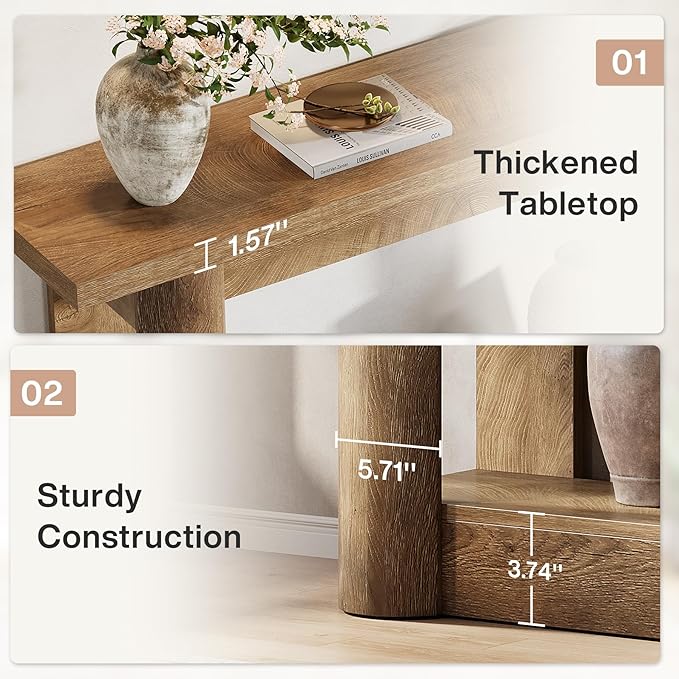 Tribesigns 63-Inch Farmhouse Console Table, Narrow Long Sofa Table Behind The Couch, 2-Tier Storage Entryway Furniture for Hallway, Entrance, Living Room, Brown