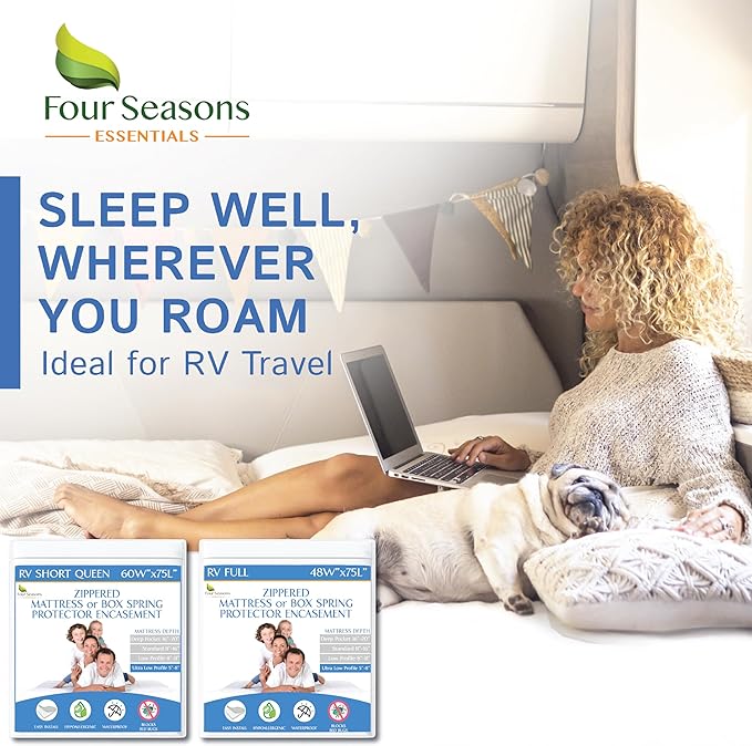 RV Short Full Mattress Protector (48” W x 75" L) Fits 5"-8" Depth - Waterproof Zippered Encasement - Fits Three Quarter 3/4 Full Mattress - Hypoallergenic Premium Bed Cover
