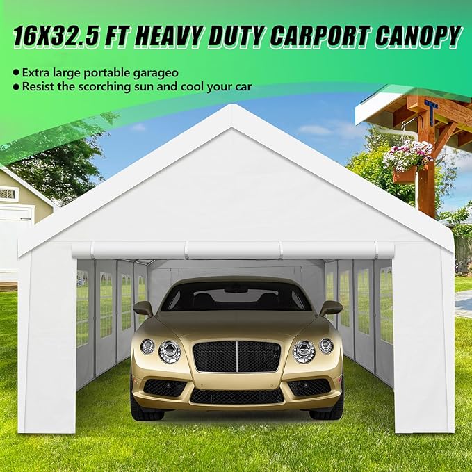 Heavy Duty Carport, Spacious 16'x32' Outdoor Shelter Portable Garage, Waterproof Canopy with Easy Assembly & All-Weather Protection