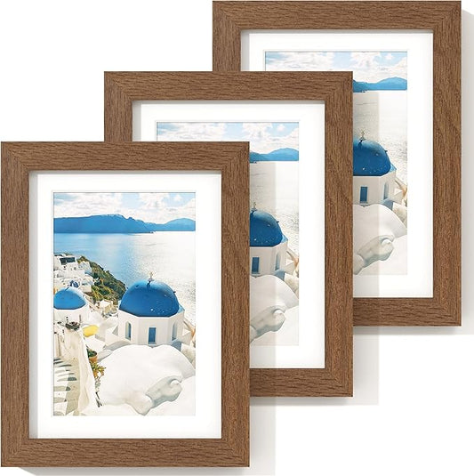 Axeman Oak 5x7 Frame With Mat | Black Wooden Picture Frame - 3 Pack With Hanging Hardware
