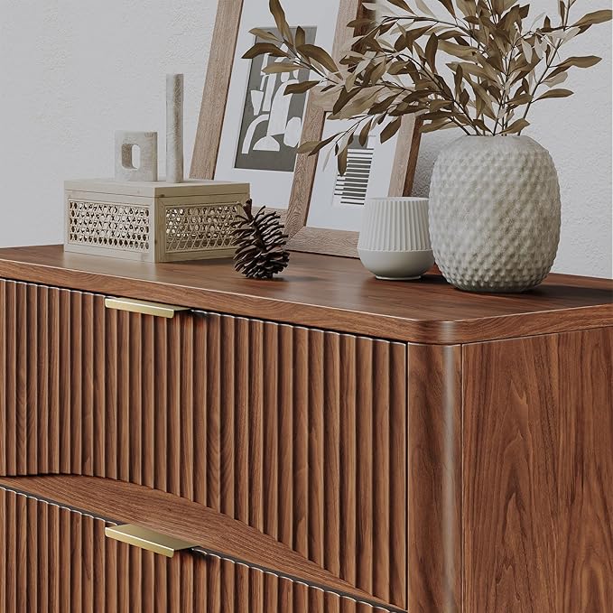 Fluted 5 Drawers Dresser, 47" Tall Wooden Dressers Storage Organizer,Modern Chest of Drawers for Bedroom with Deep Storage, Living Room,Entryway, Walnut