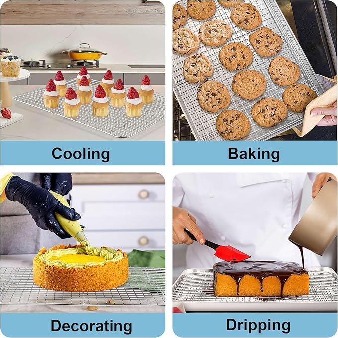 TeamFar Baking Sheet with Rack, 17.6 x 13 x 1 Inch Stainless Steel Baking Tray Pan Cookie Sheet with Cooling Rack Set for Baking/Roasting/Cooling, Non-Toxic & Heavy Duty, Dishwasher Safe