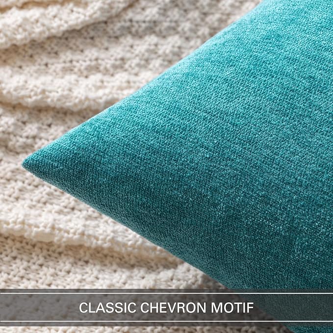 MIULEE Pack of 2 Teal Blue Decorative Pillow Covers 18x18 Inch Soft Chenille Couch Spring Throw Pillows Farmhouse Cushion Covers for Home Decor Sofa Bedroom Living Room