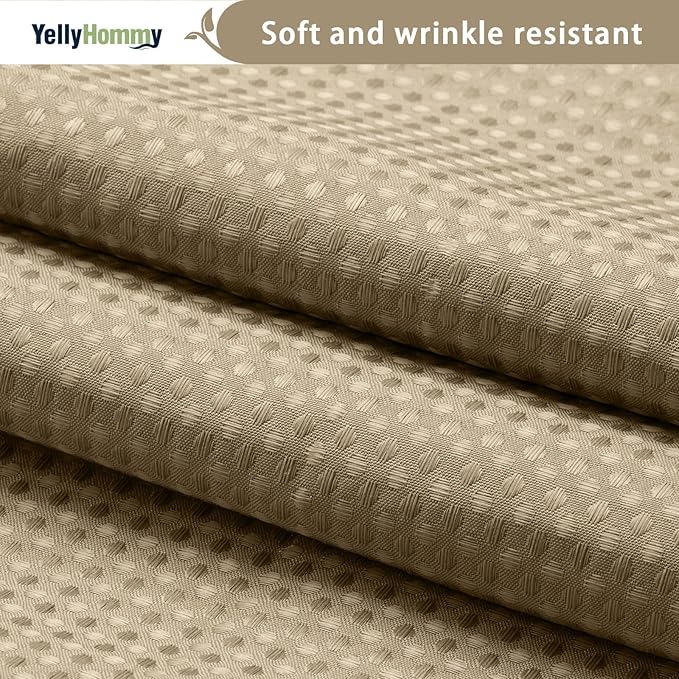 YellyHommy No Hook Shower Curtain with Snap in Liner Set Less Time Waffle Shower Curtain for Bathroom (Beige, 81" L x 72" W)