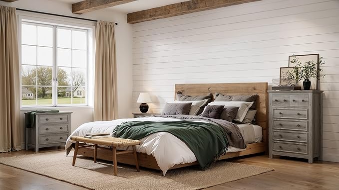 LGHM Large Nightstand with Charger Station, Dressers for Bedroom with 3 Drawers, 25.6" Tall Chest of Drawers Closet Organizers & Storage Clothes -Textured Borders for Living Room, Hallway, Gray